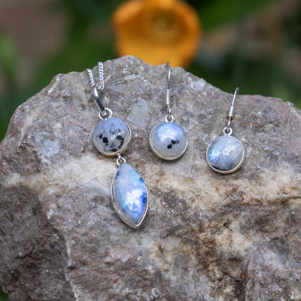 Mondstein Schmuckset - 925 Sterling Silber - Echter Edelstein - Nickelfrei